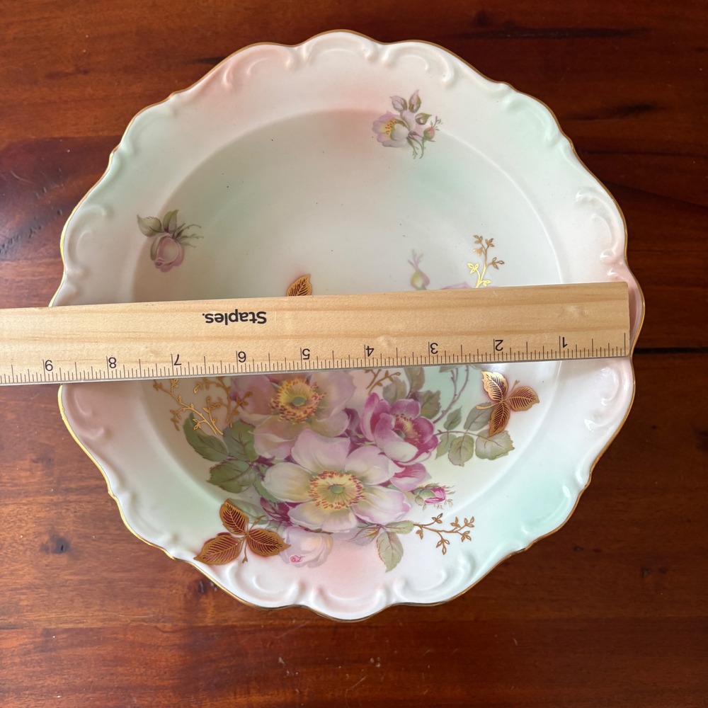 Schumann Arzberg Bavaria Pedestal Bowl Floral Gold‎ Gilt Scalloped German 56 - Picture 4 of 9